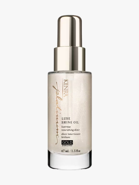 Kenra Platinum Luxe Shine Oil in branded component on a light gray background